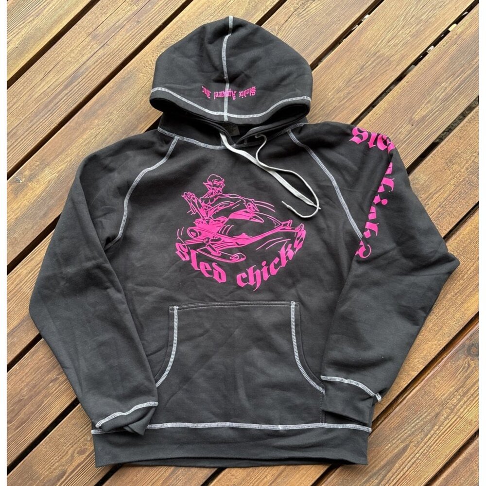 King's Fashion Sled Chicks Flirtin With Disaster Black Pink Cotton Hoodie Sz M